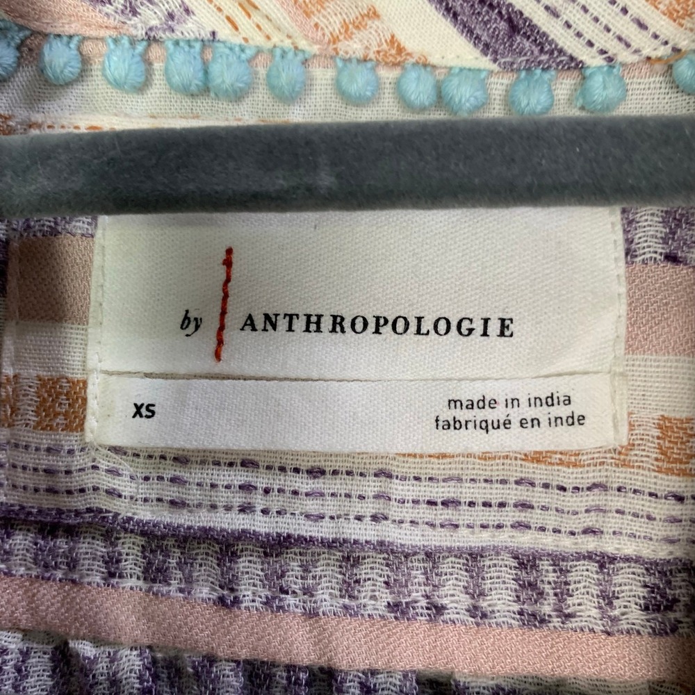 By Anthropologie Cropped Utility Pullover Top Striped Tan Purple Pink Size XS - Picture 7 of 9